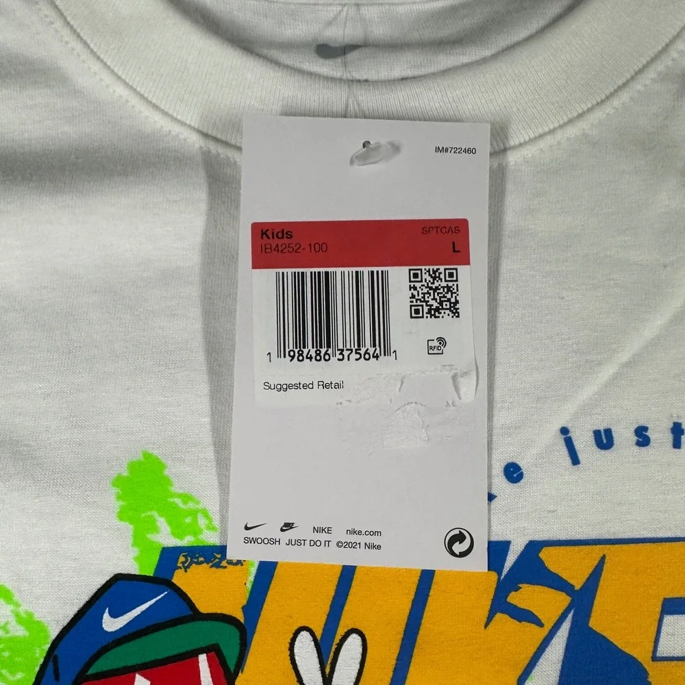Nike Sportswear Tee Kids L White‎ Graphic Tee Boxy Futura Just Do It Cartoon